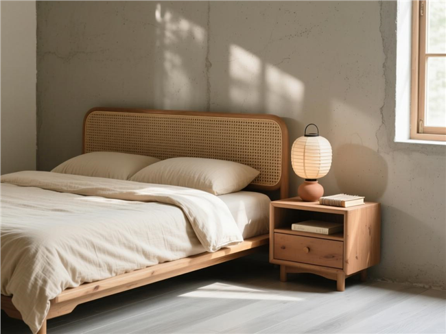 侘寂风原木色矮床家具摄影图片