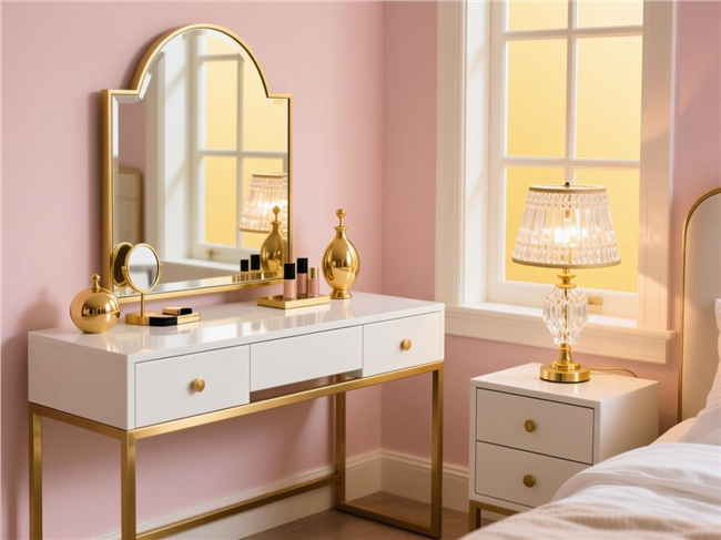 轻奢风白色烤漆梳妆台图片