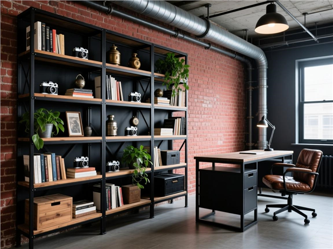 工业风黑色铁艺书架图片