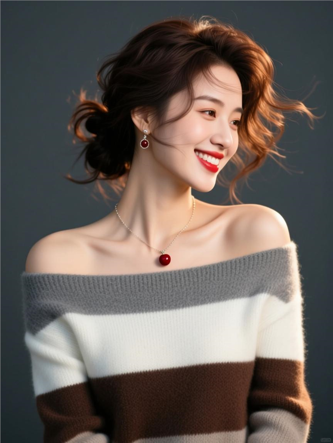 深棕色波浪慵懒随意扎发美女图片