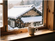 冬季窗边热咖啡摄影图片