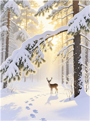 冬季雪地树林梅花鹿雪景摄影图片