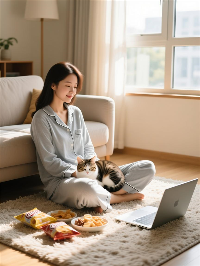 坐在灰色地毯上看电脑的美女图片
