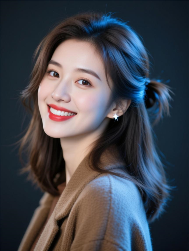 披肩中长发微笑美女摄影图片