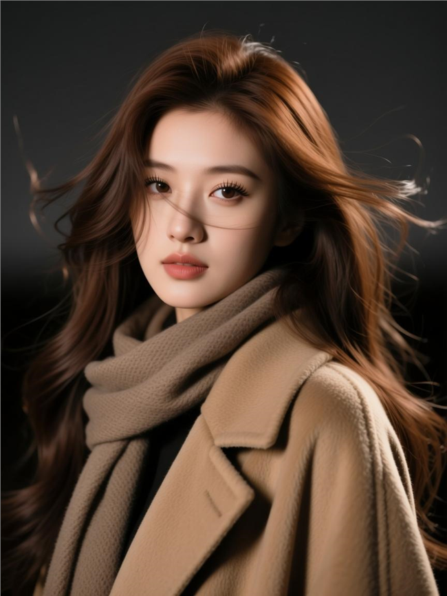 棕色长发美女神秘高级感写真图片