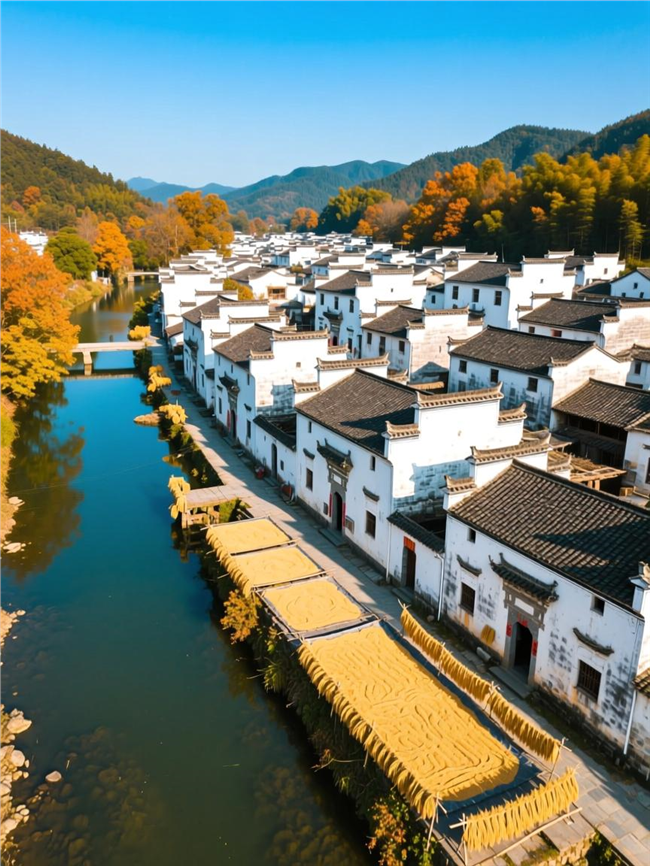皖南徽派古村落航拍摄影图片