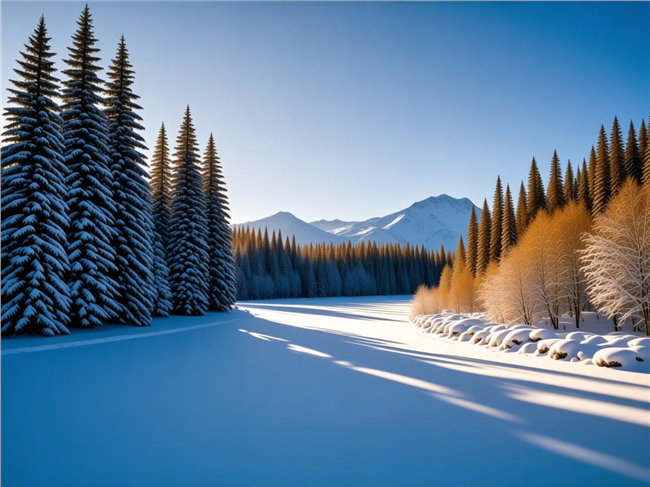 冬季雪地雪松树木摄影图片