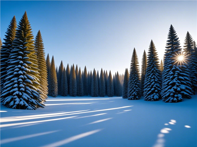 冬季白色雪地雪松雪景摄影图片