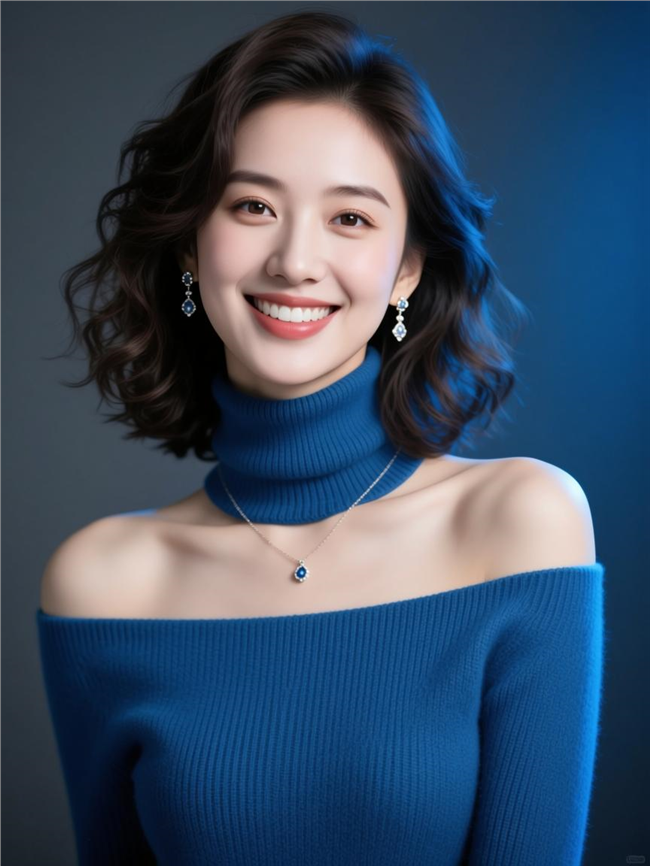 年轻高领露肩美女性感摄影图片