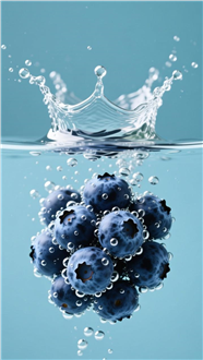 沉入水中的蓝莓动感摄影图片