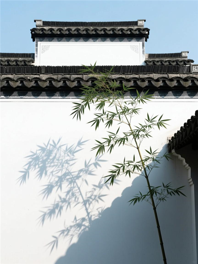 竹影摇曳徽派建筑摄影图片
