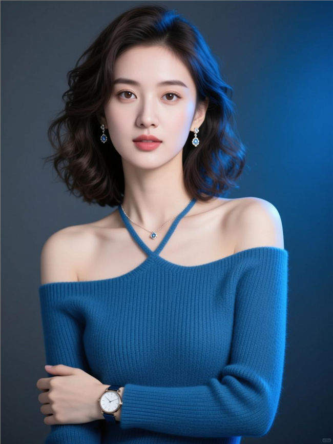 挂脖露肩毛衣美女写真图片