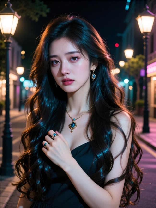 午夜街头破碎感美女摄影图片