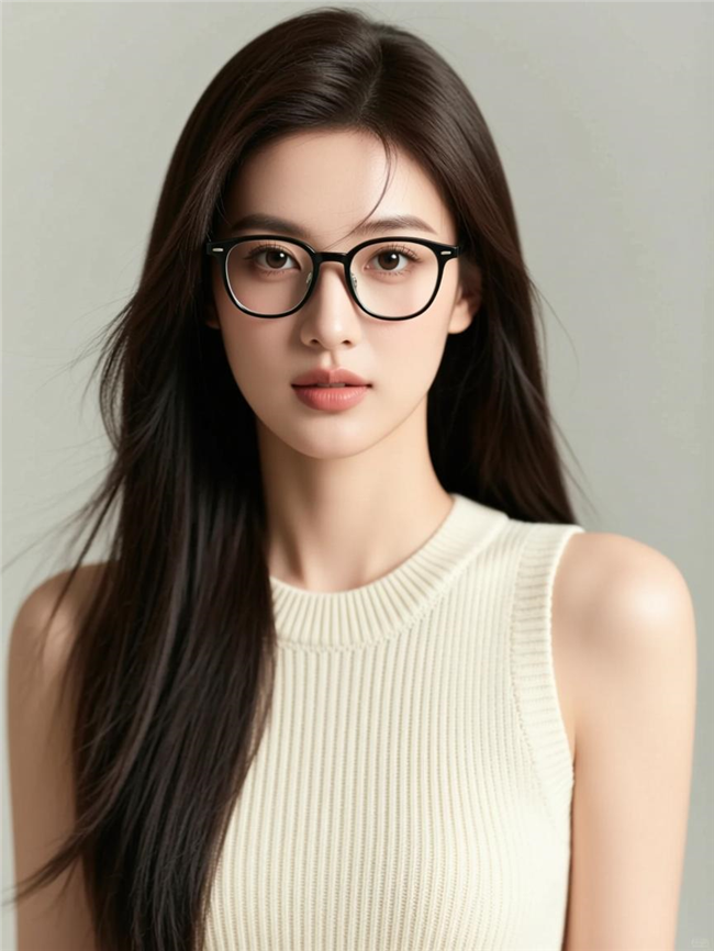 戴眼镜的高知美女摄影图片