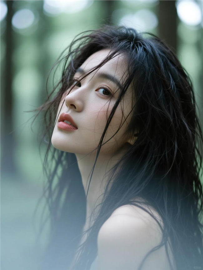 树林凌乱美女孩摄影图片