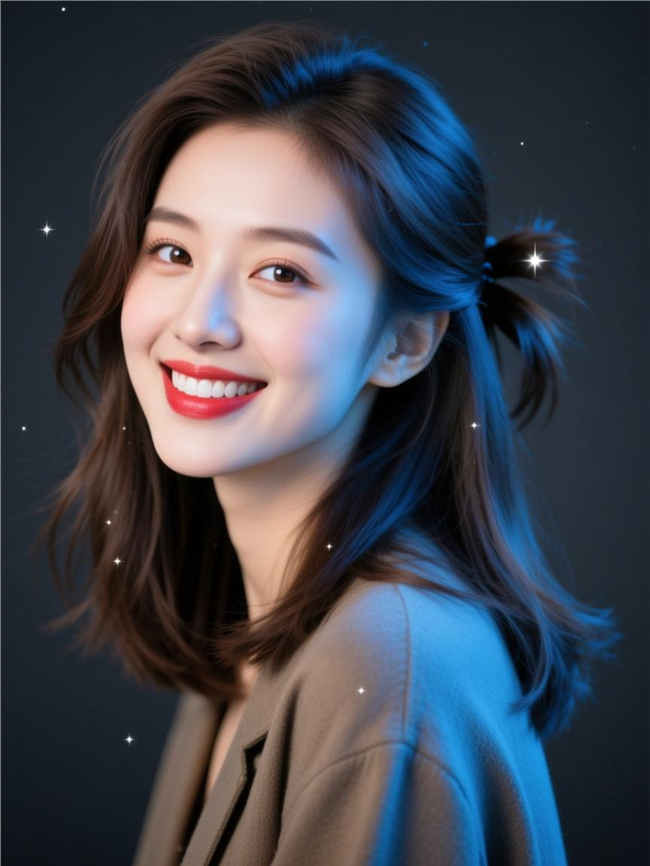 披肩中长发美女回眸一笑图片