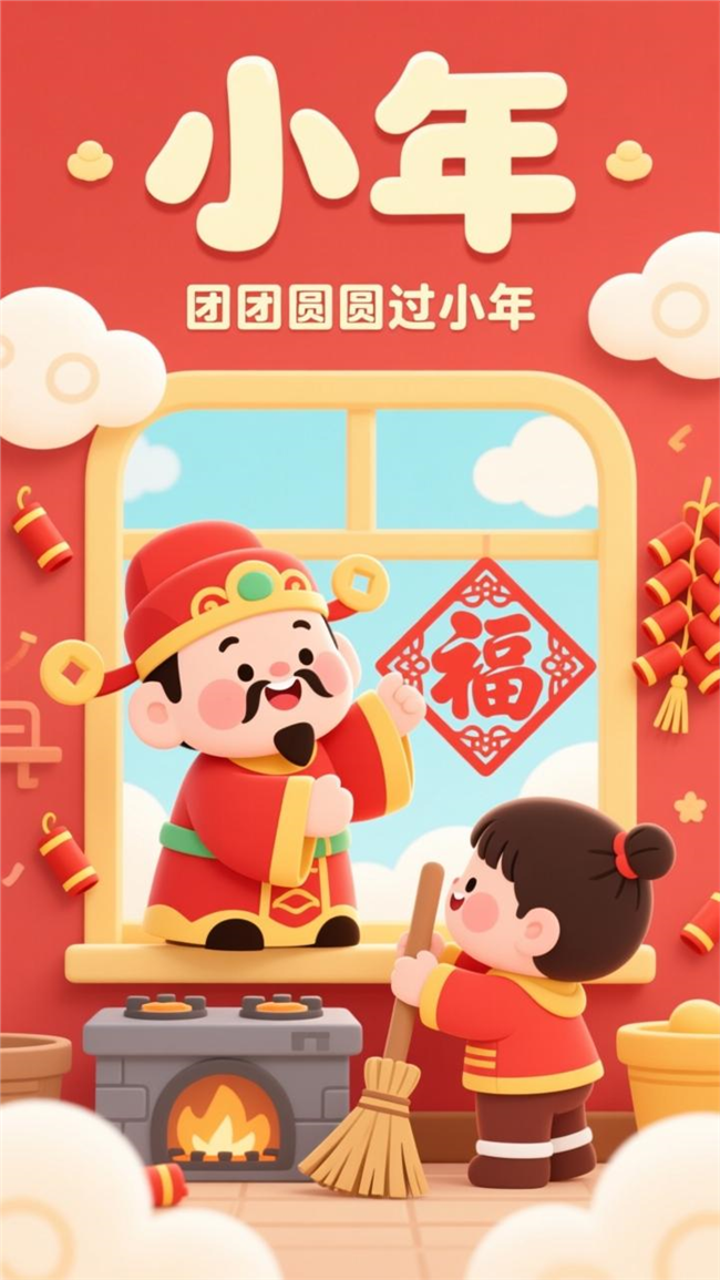 卡通插画风格小年海报图片