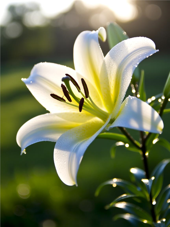 清晨柔光中的野生百合花图片