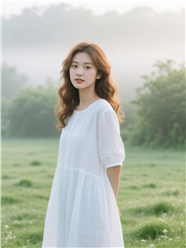 清新治愈系白色长裙美女写真图片