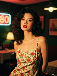 港风碎花吊带裙美女性感图片