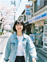 日系文艺街拍牛仔衣美女图片