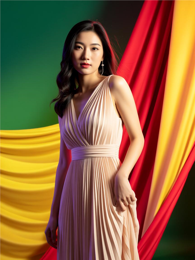 时尚香槟色连衣裙美女写真图片