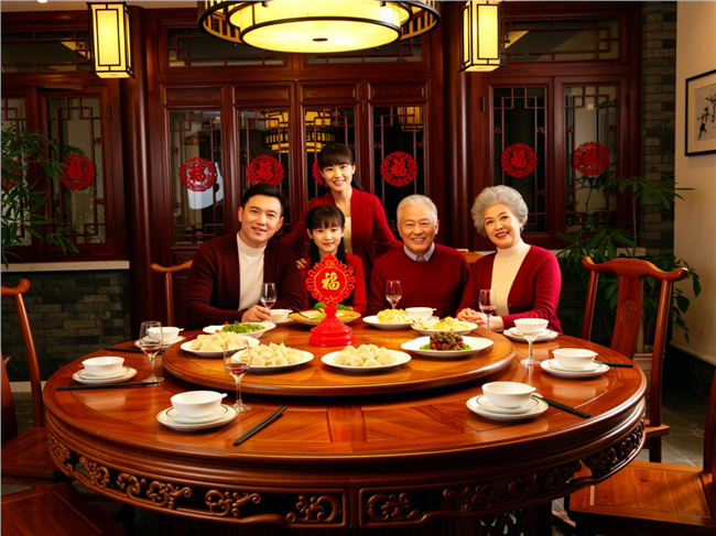 团圆饭全家福摄影图片