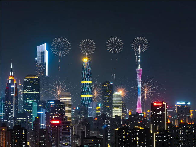 除夕夜城市夜空烟花夜景图片