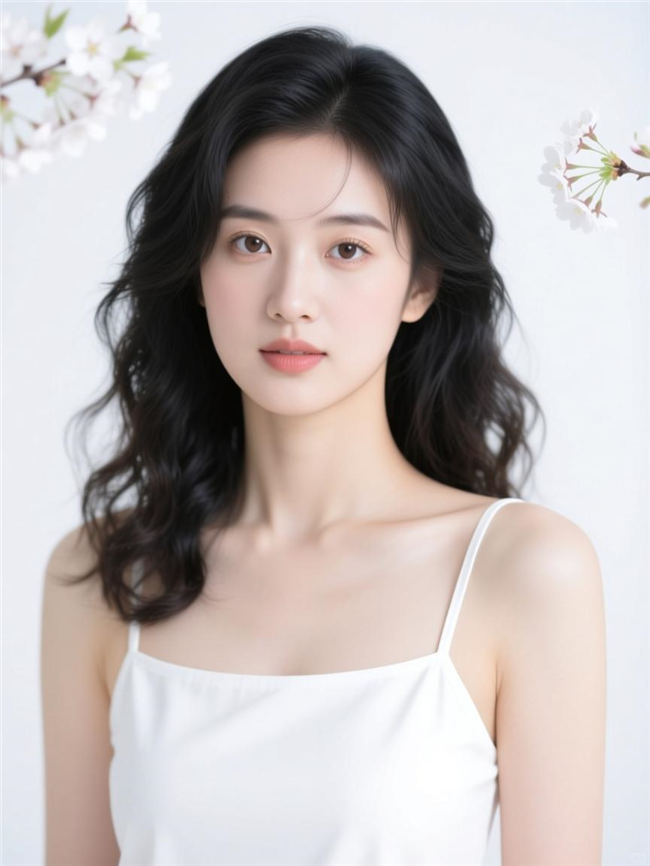 长卷发白色吊带美女写真图片