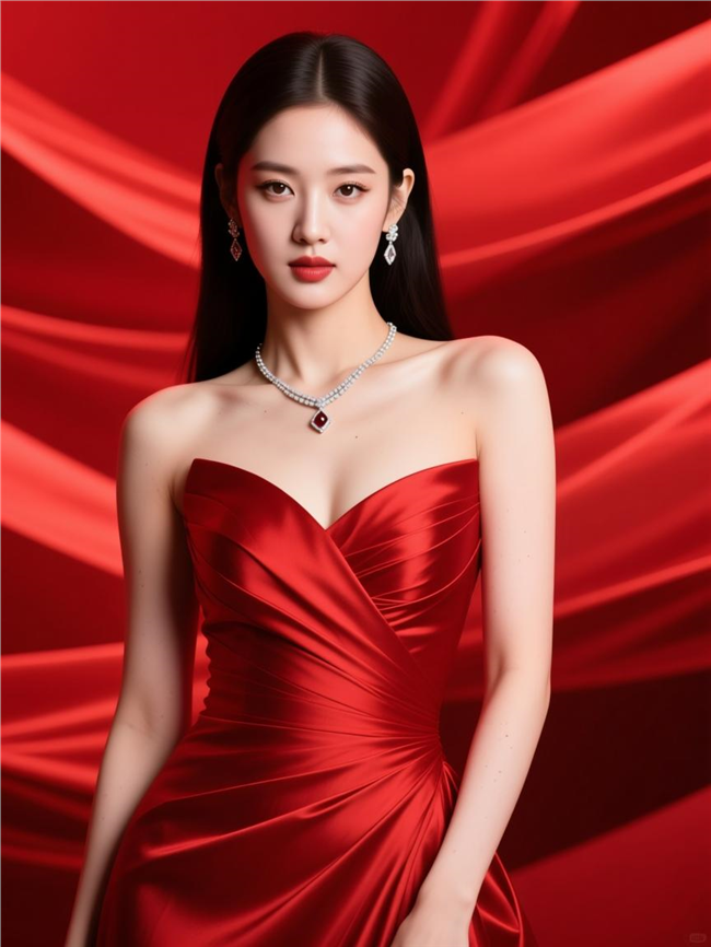 性感红色晚礼服美女写真摄影图片