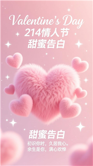 粉色毛绒质感爱心情人节海报图片