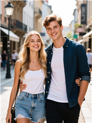 欧美夏日街头情侣摄影图片