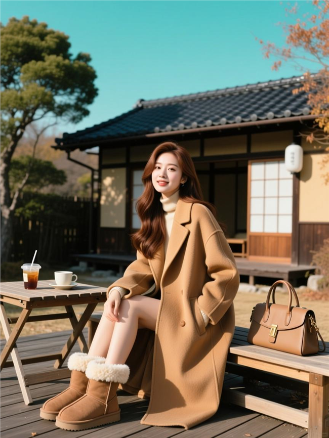 优雅气质驼色大衣美女图片