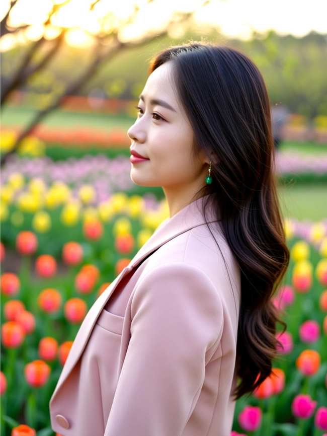 亚洲粉色西装美女摄影图片