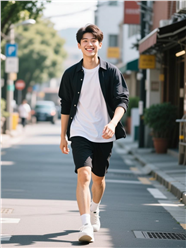 街头街拍帅气阳光黑色衬衫帅哥图片