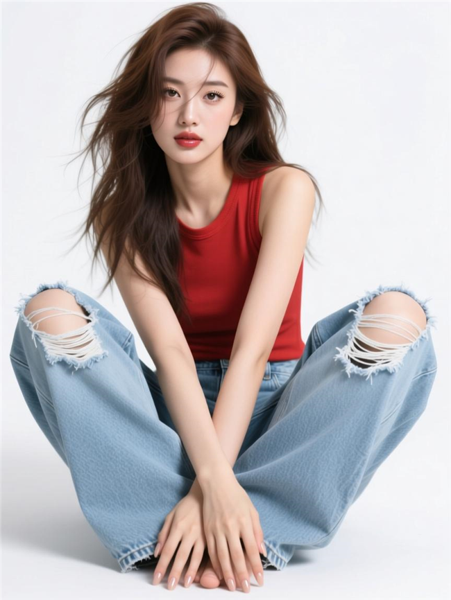 时尚破洞牛仔裤美女写真图片