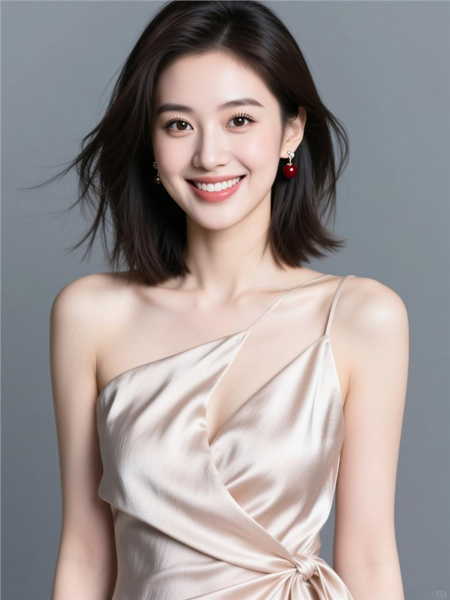 冷白皮性感斜肩装美女图片