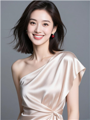 齐肩短发气质斜肩装美女图片