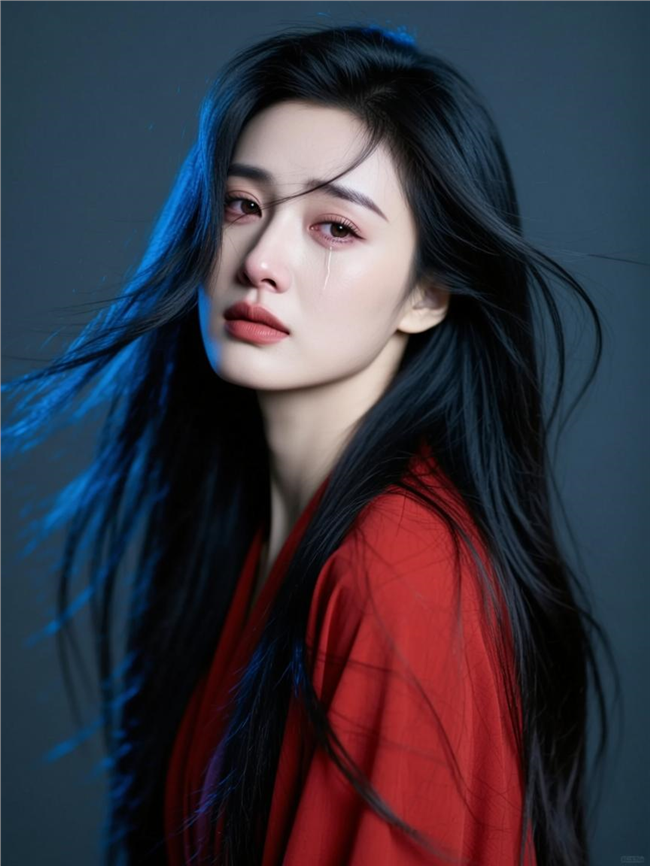 伤感红衣美女摄影图片