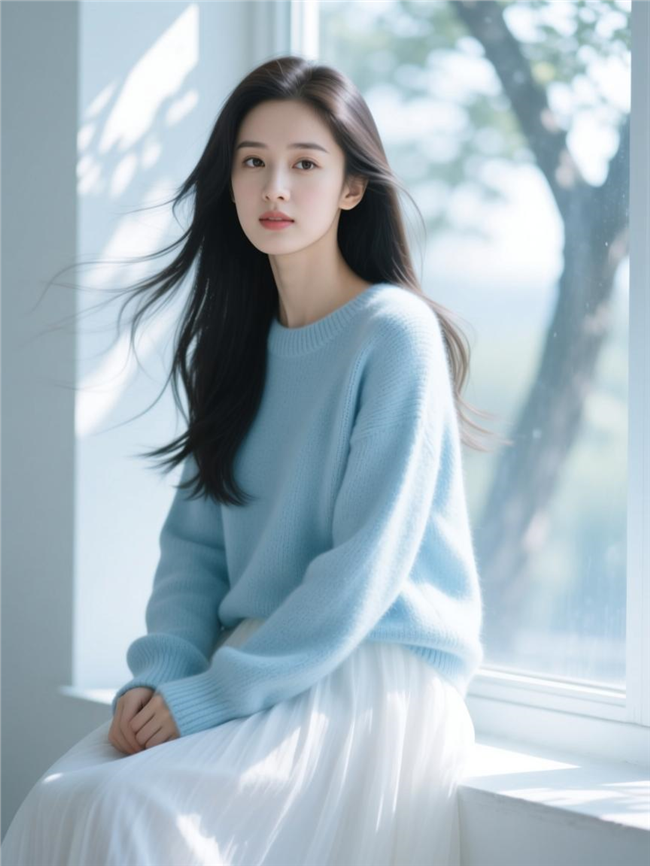 温婉气质冷白皮美女摄影图片