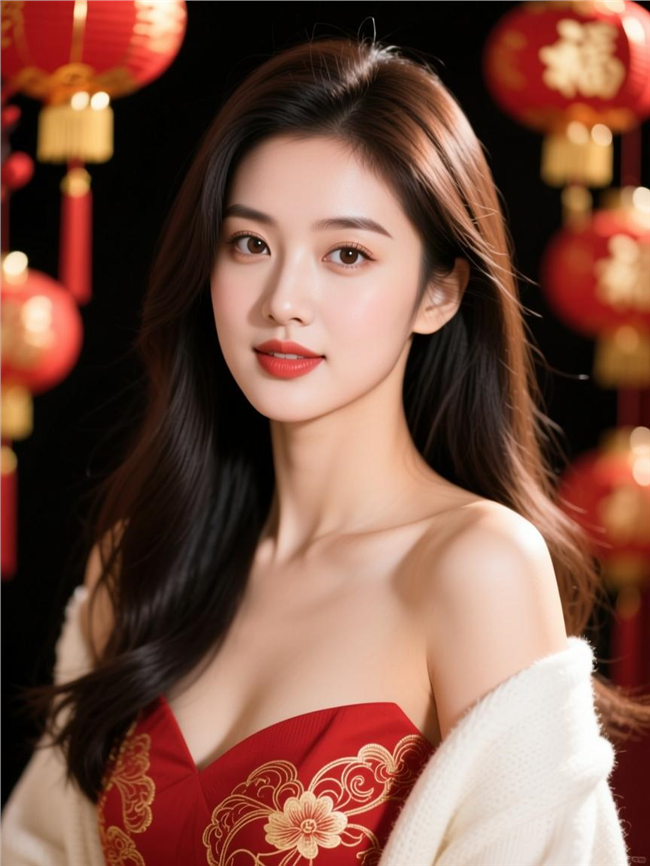 新年红色喜气性感美女摄影图片