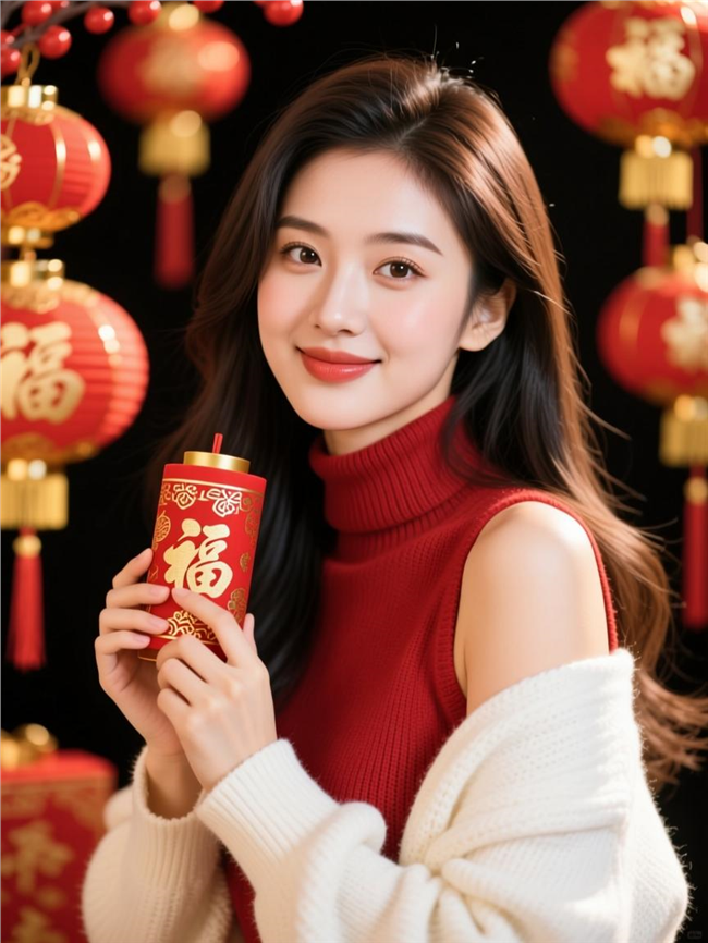 新年氛围感美女摄影图片