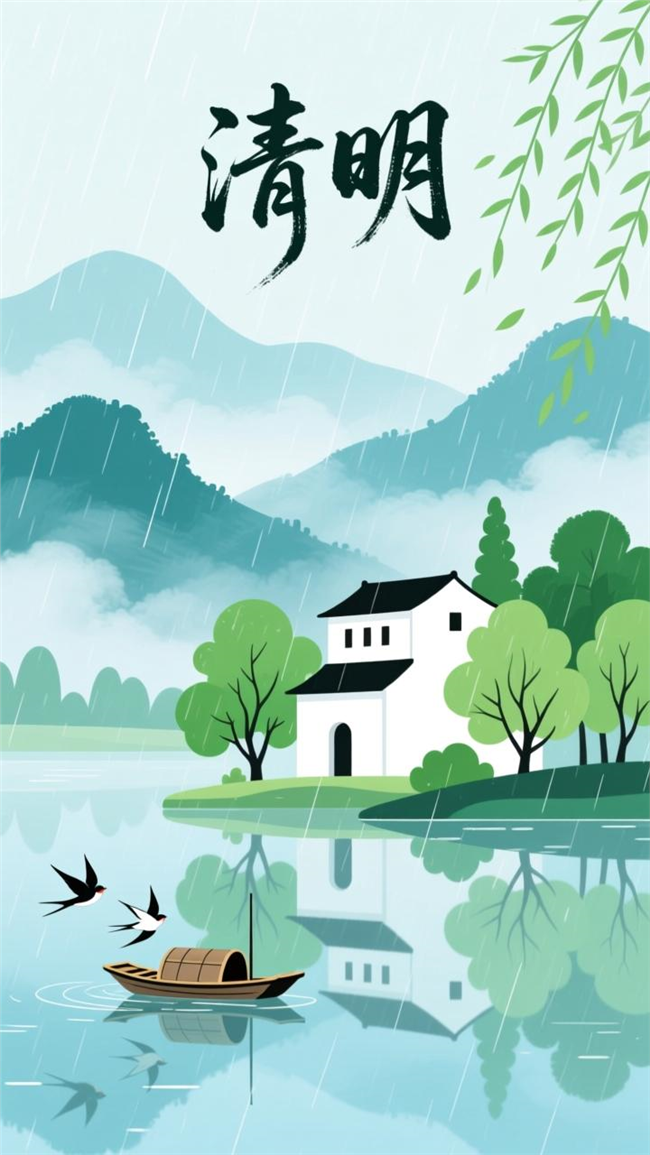 卡通水墨风清明节气海报设计图片