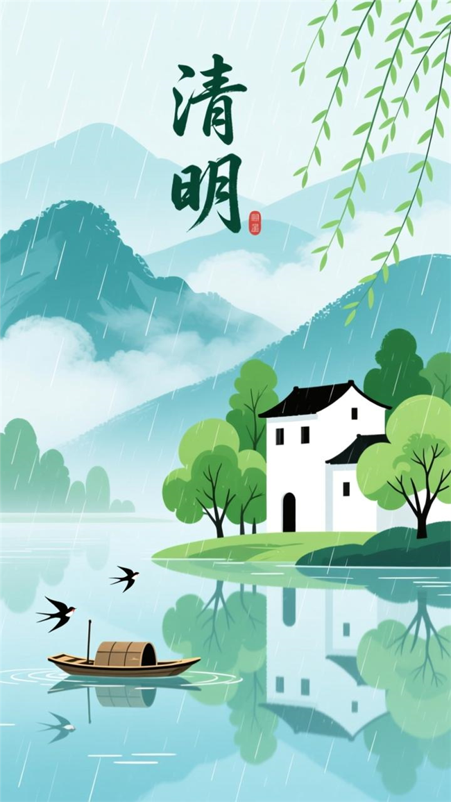 清新中国水墨风格清明节海报图片