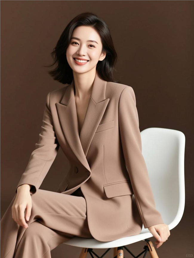 坐在白色椅子上的优雅气质西装美女图片