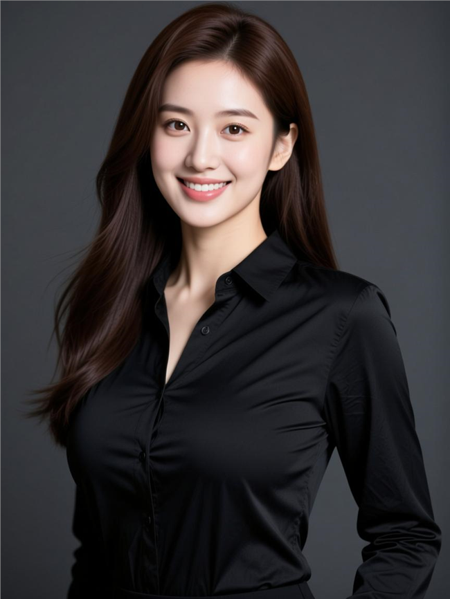 棕色长发黑色衬衫商务美女图片