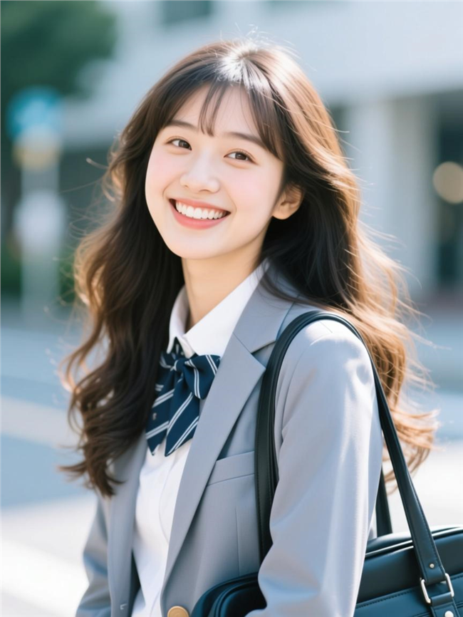 日系风格通勤穿搭美女摄影图片