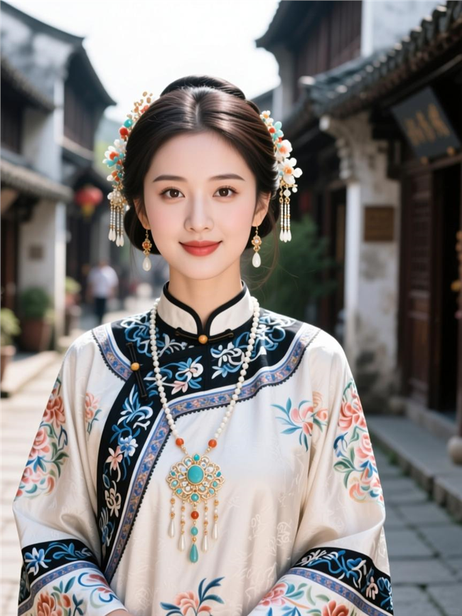 古镇街头古风写真美女摄影图片