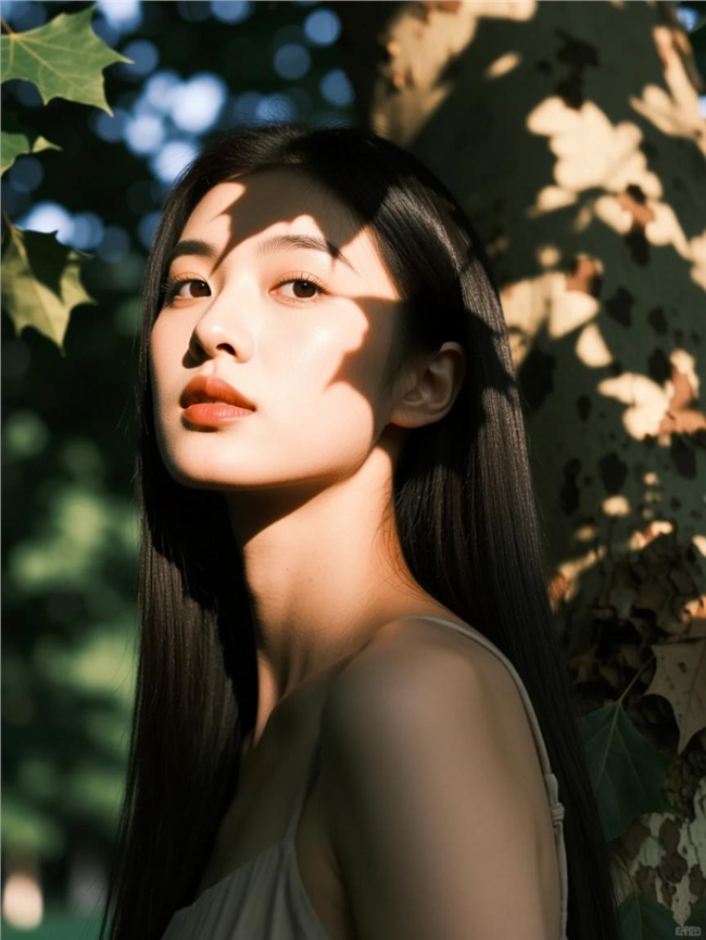树下光影艺术美女肖像摄影图片