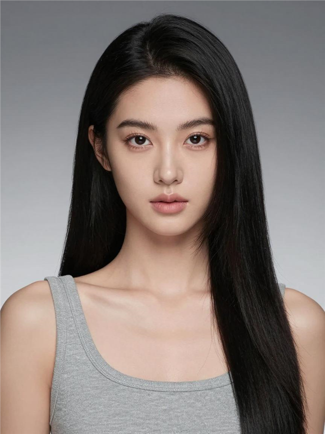 黑长直灰色背心美女写真图片